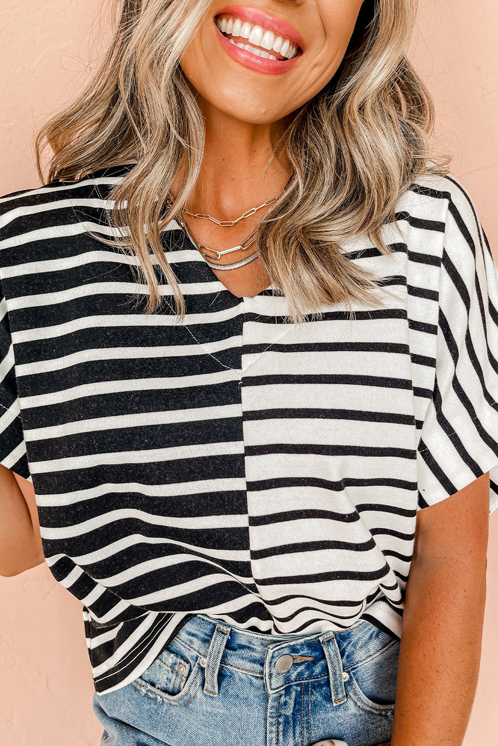 Black Stripe Two Tone T Shirt