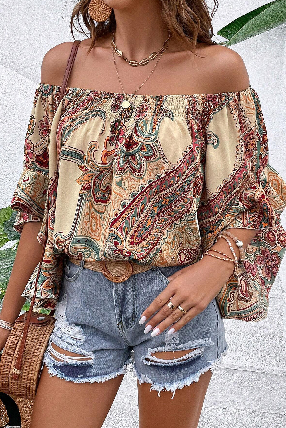 Paisley Printed Off Shoulder Top