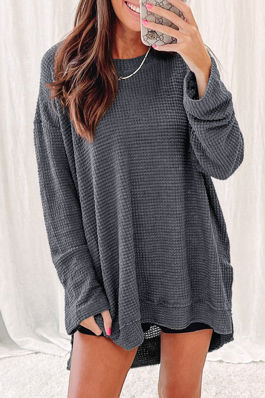 Gray Basic Waffle Oversized Top