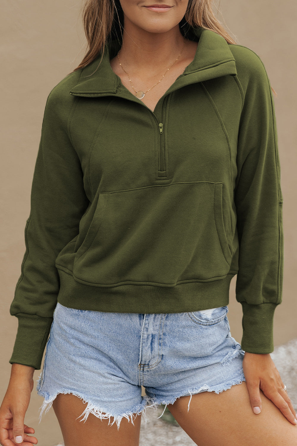 Green Fleece Lined Zip Sweatshirt