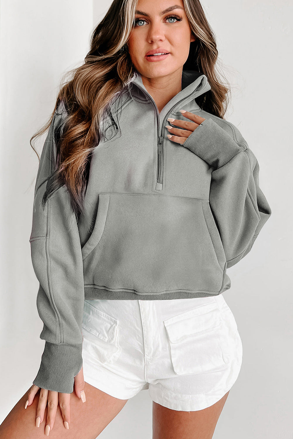 Gray Fleece Lined Zip Sweatshirt