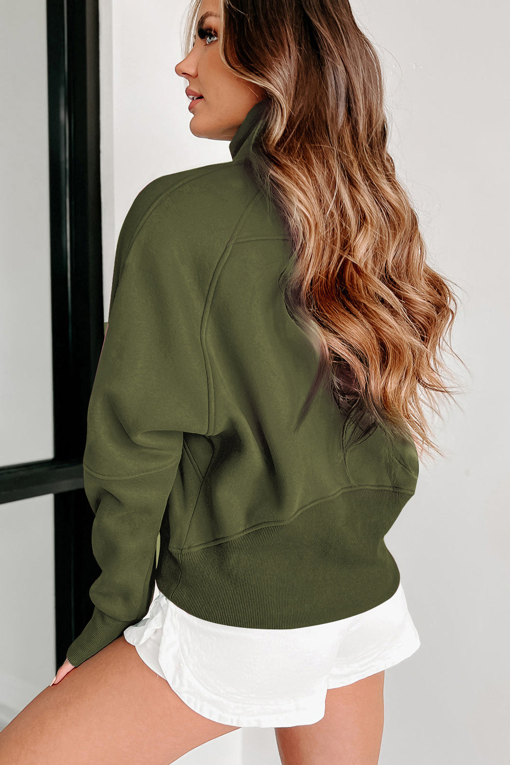 Green Fleece Lined Zip Sweatshirt