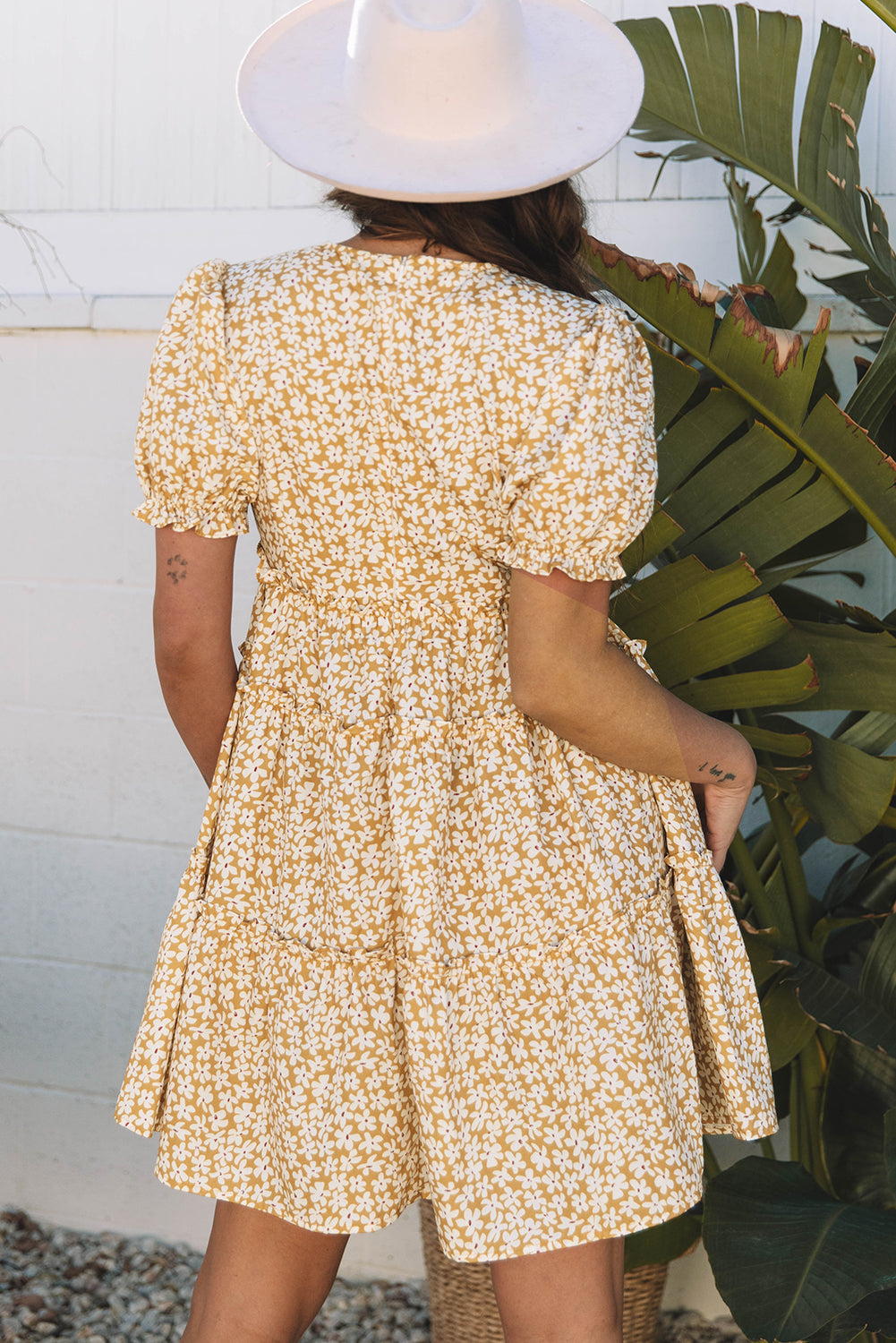 Yellow Floral Tiered Mini Dress