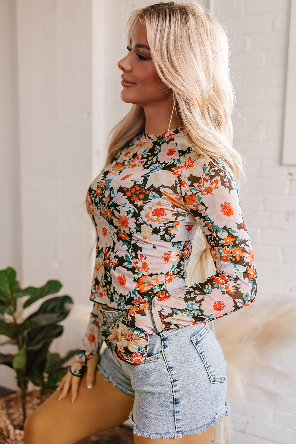 Floral Mesh Crop Top