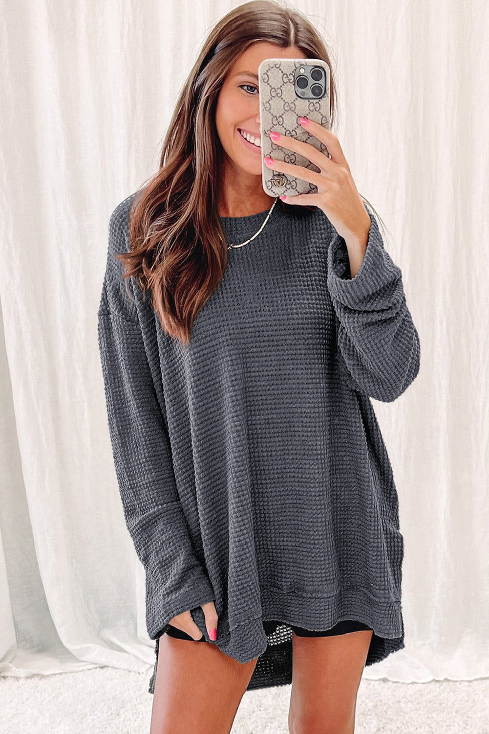 Gray Basic Waffle Oversized Top