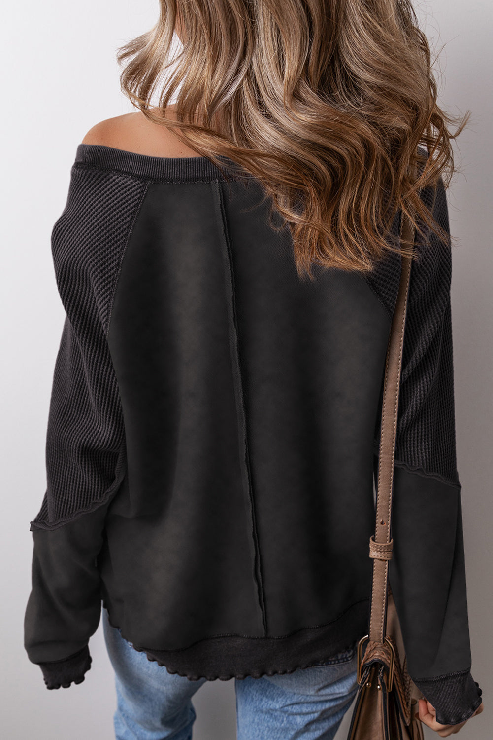 Black Basic Waffle Sweatshirt