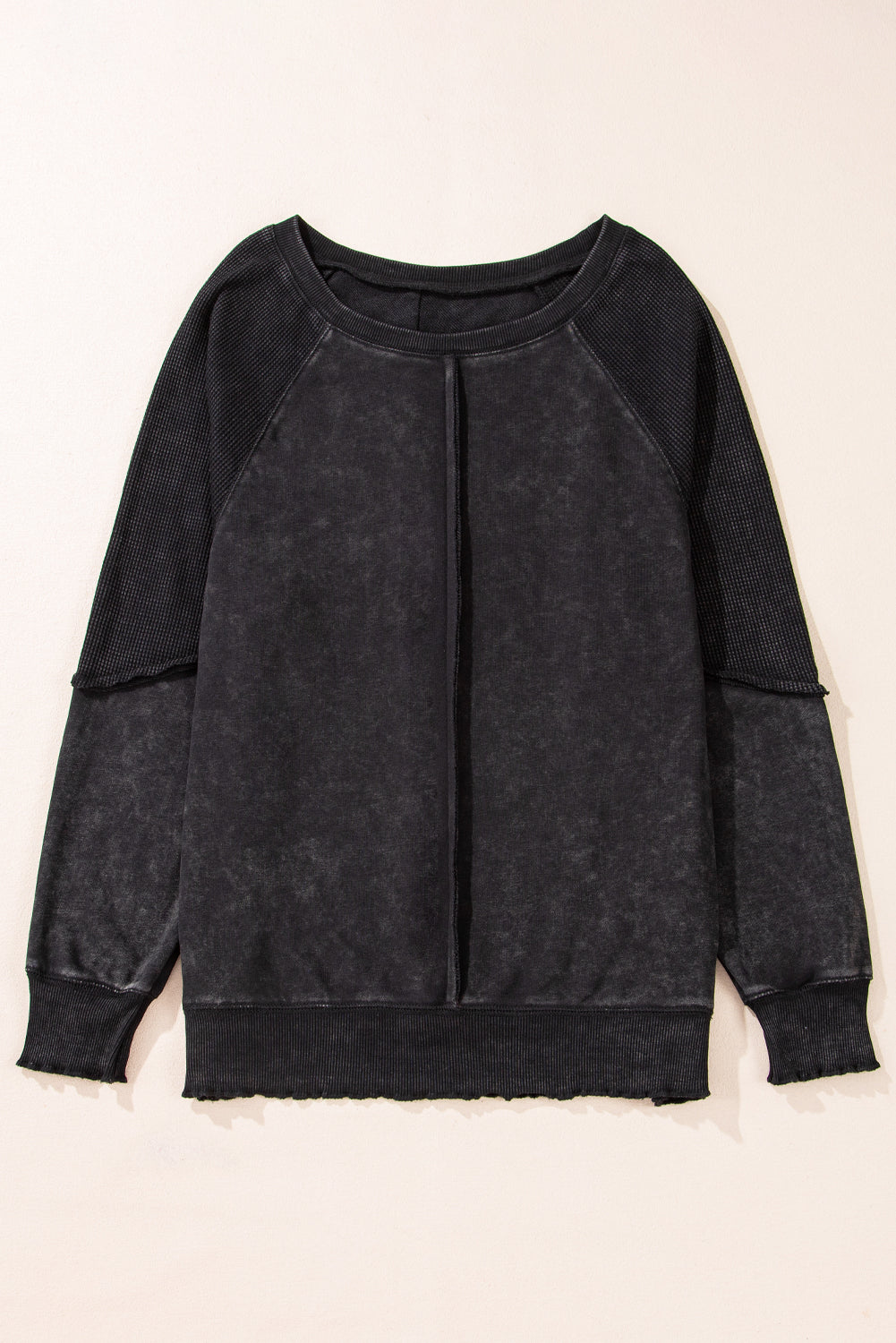 Black Basic Waffle Sweatshirt