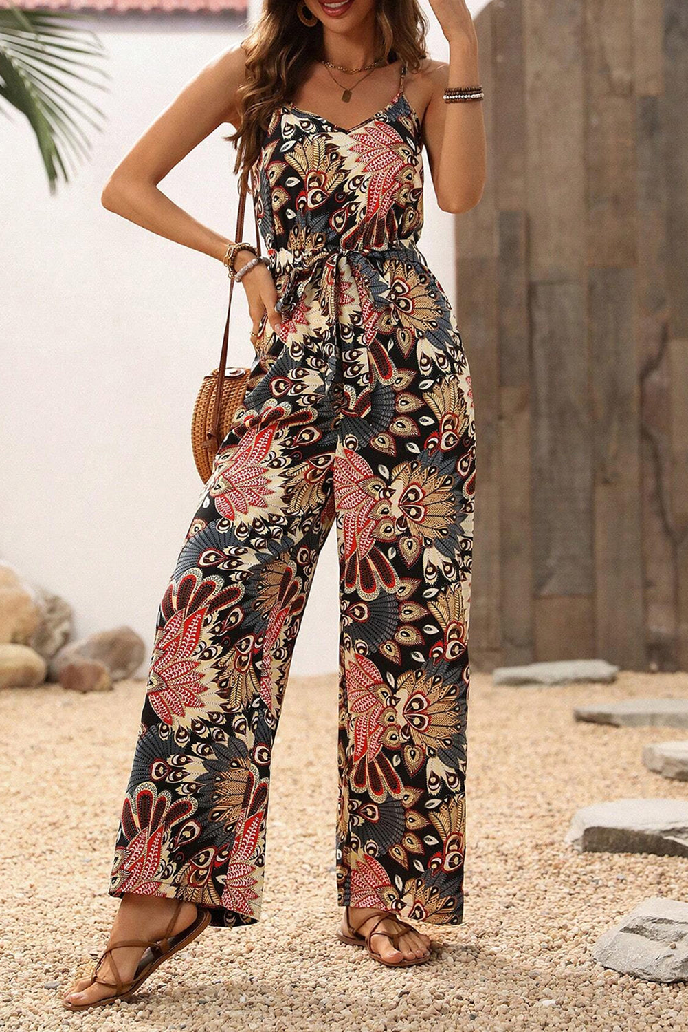 Floral Print Wide Leg Jumpsuit