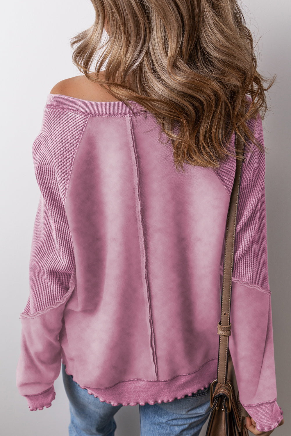 Pink Basic Waffle Sweatshirt