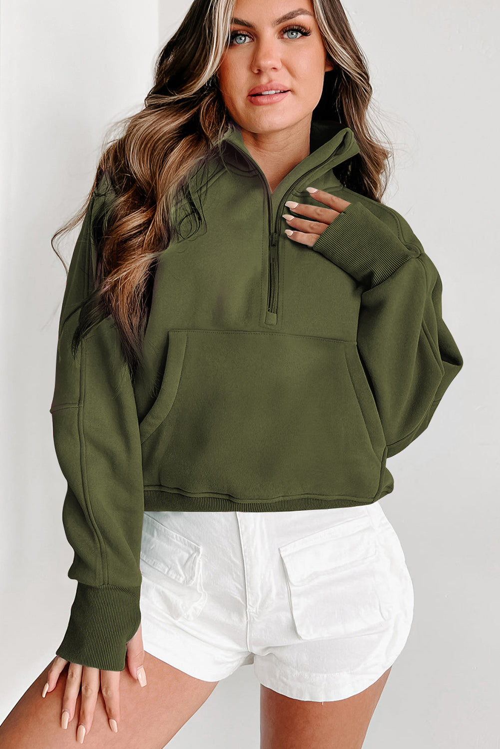 Green Fleece Lined Zip Sweatshirt