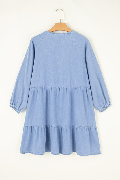 Chambray Blue Ruffle Mini Dress