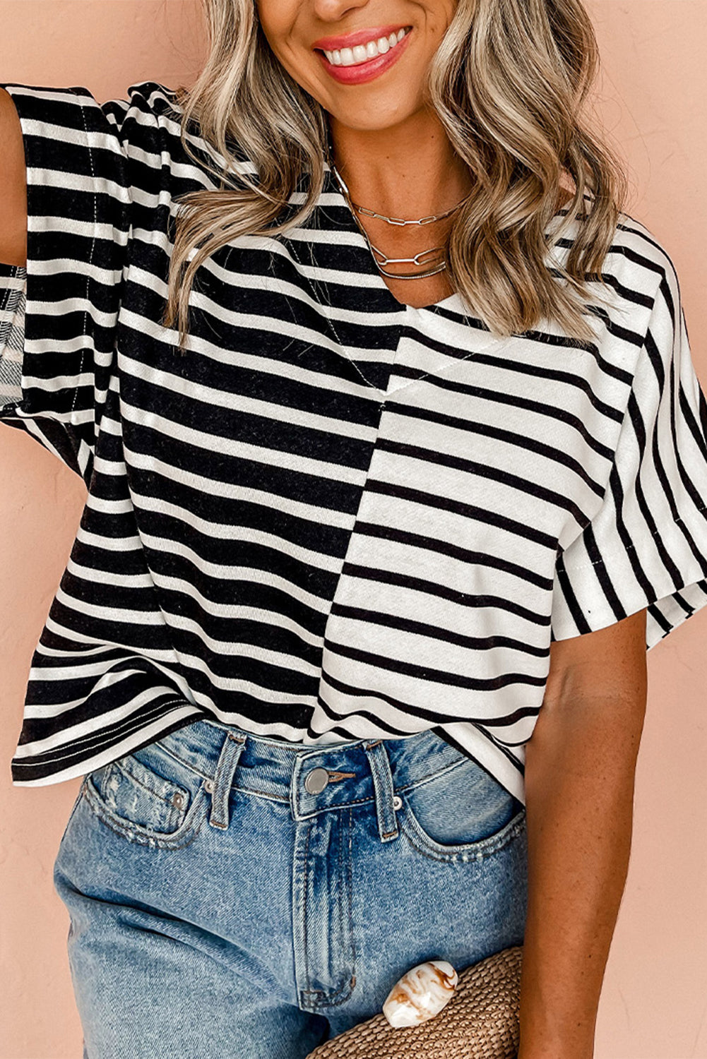 Black Stripe Two Tone T Shirt