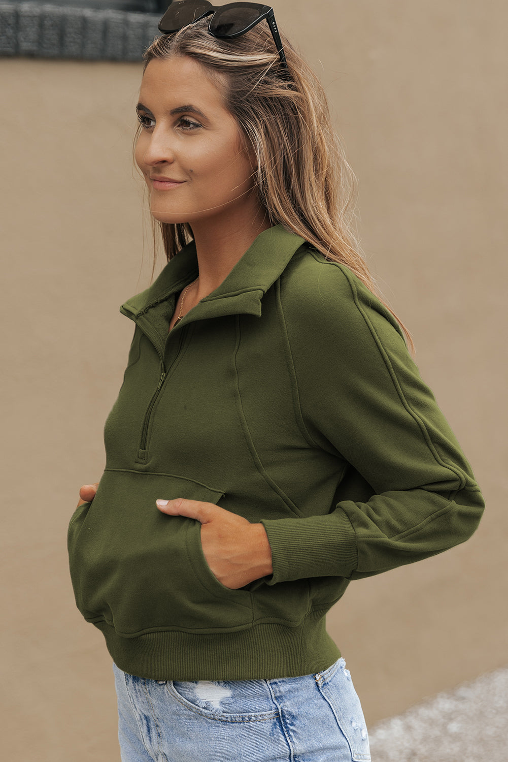 Green Fleece Lined Zip Sweatshirt