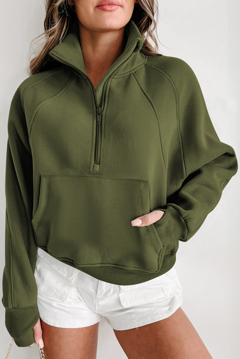 Green Fleece Lined Zip Sweatshirt