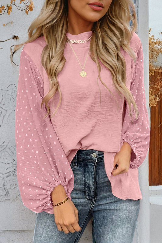 Swiss Dot Balloon Sleeve Loose Blouse Gossamer Pink