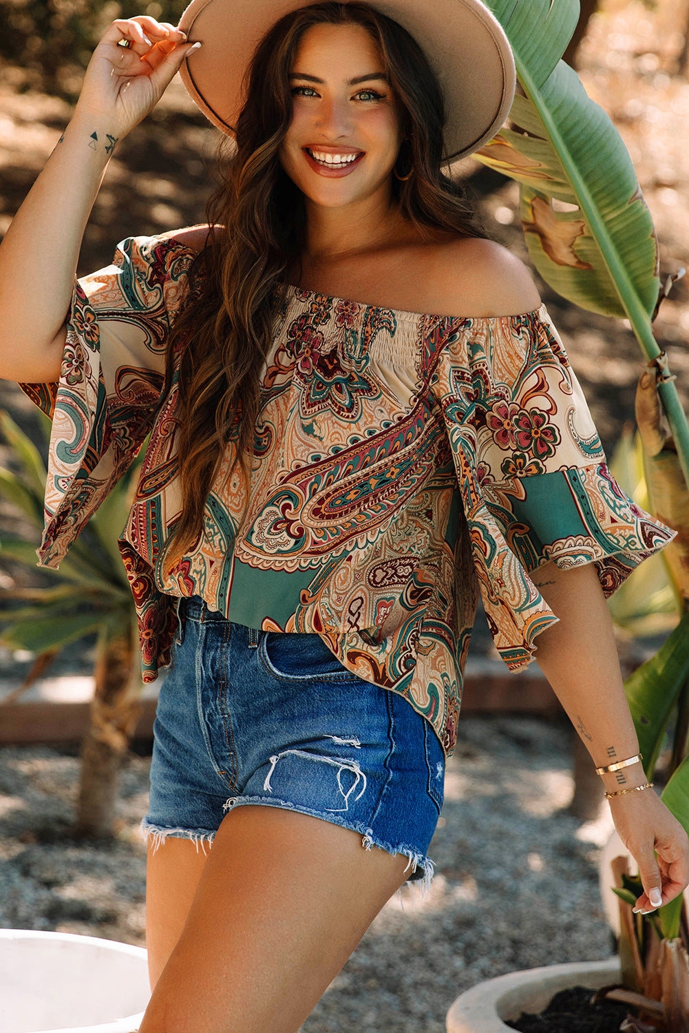 Paisley Printed Off Shoulder Top