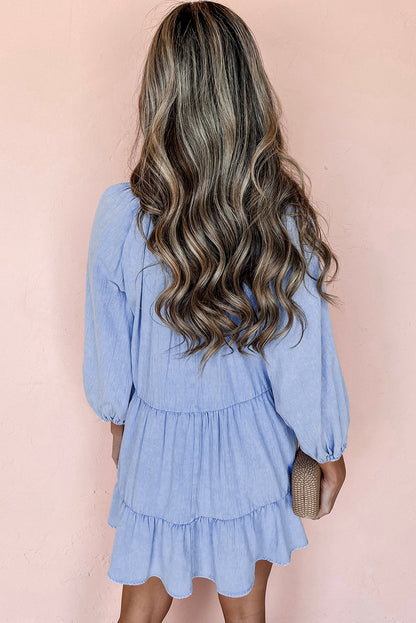 Chambray Blue Ruffle Mini Dress