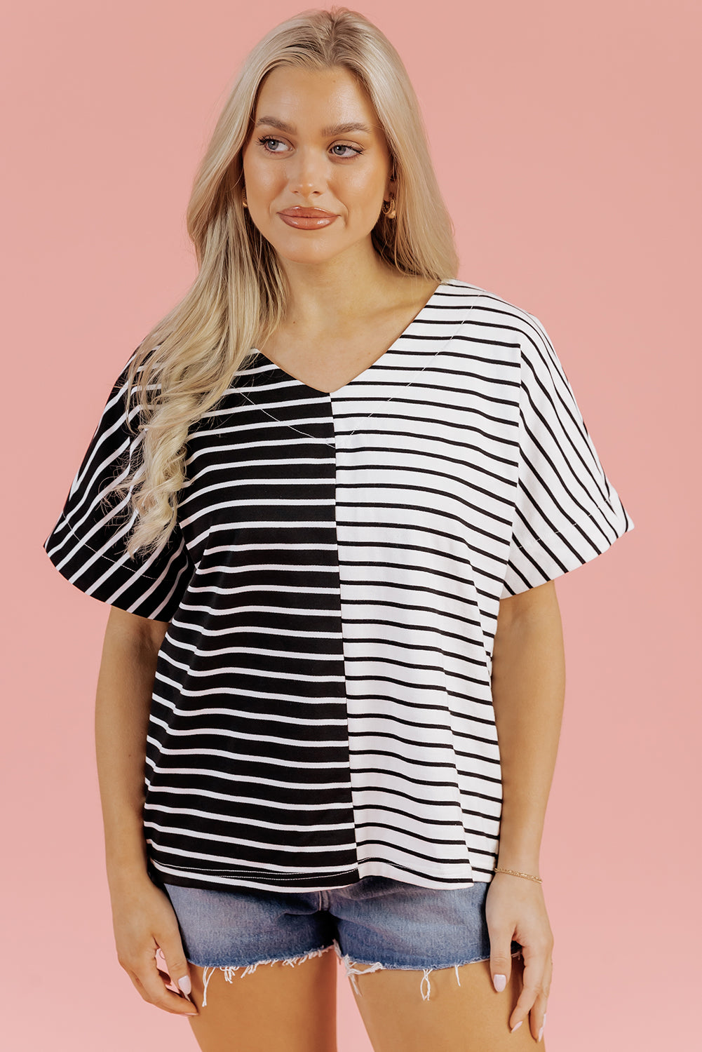 Black Stripe Two Tone T Shirt