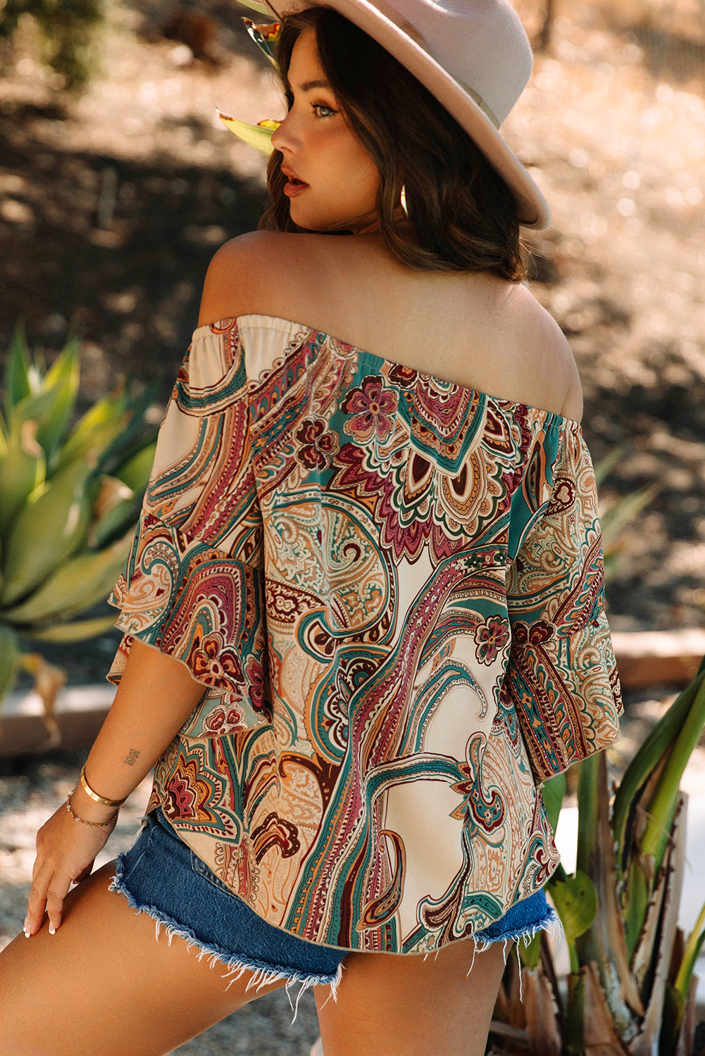 Paisley Printed Off Shoulder Top