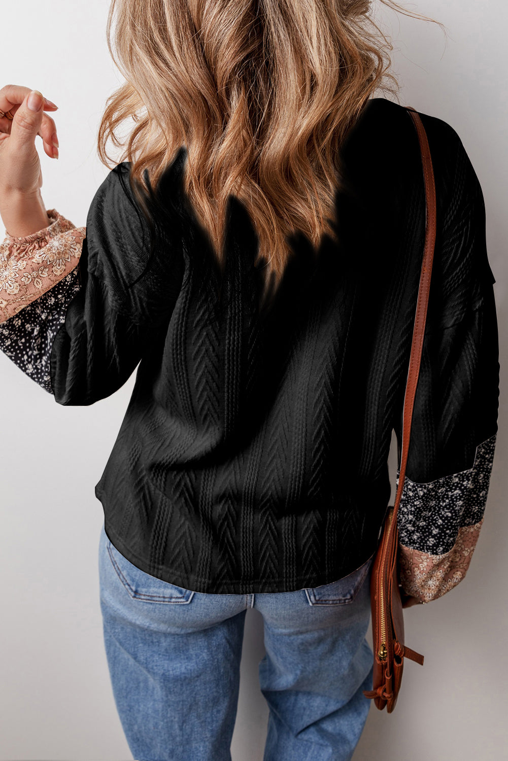 Black Floral Lace-Up Blouse