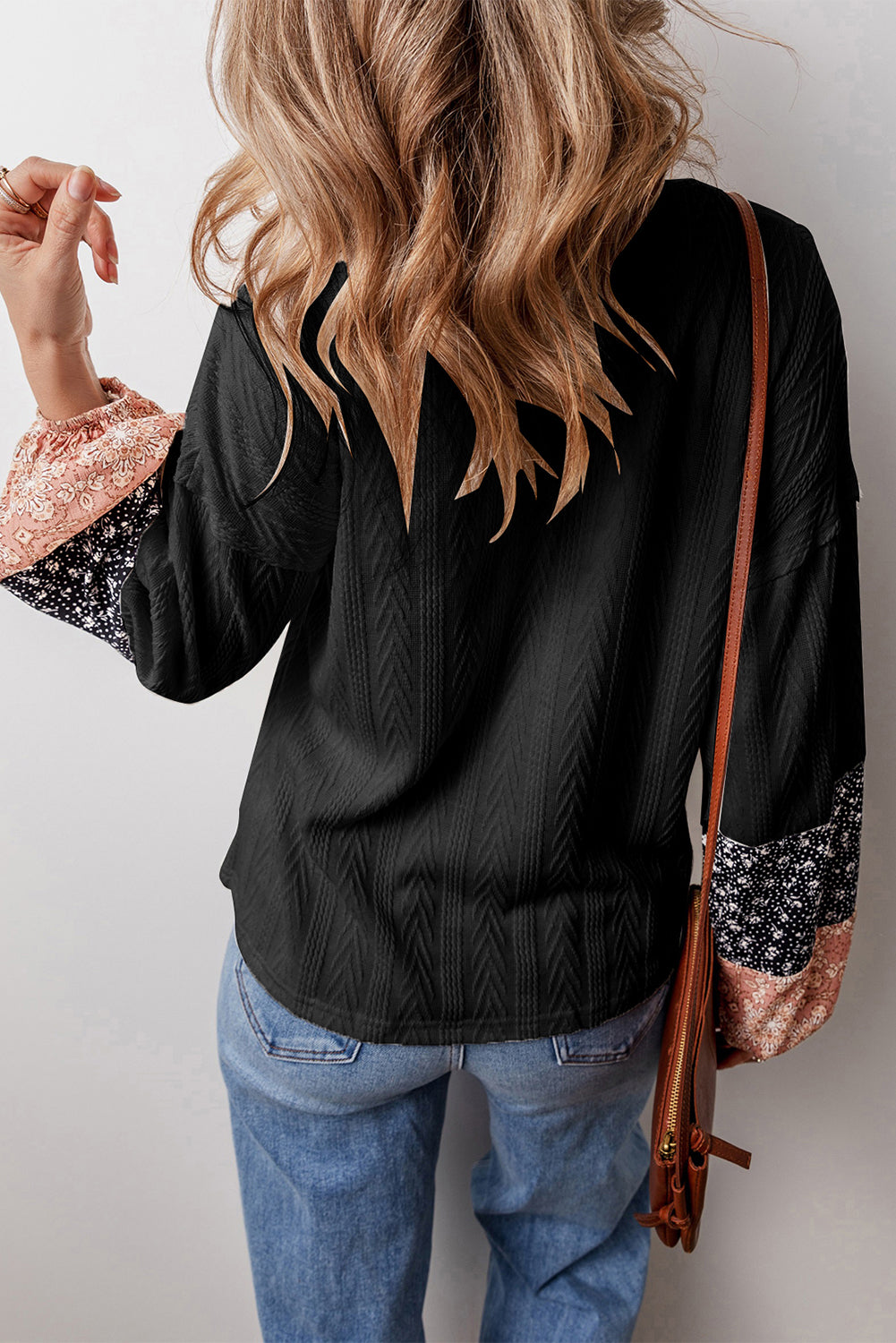 Black Floral Lace-Up Blouse