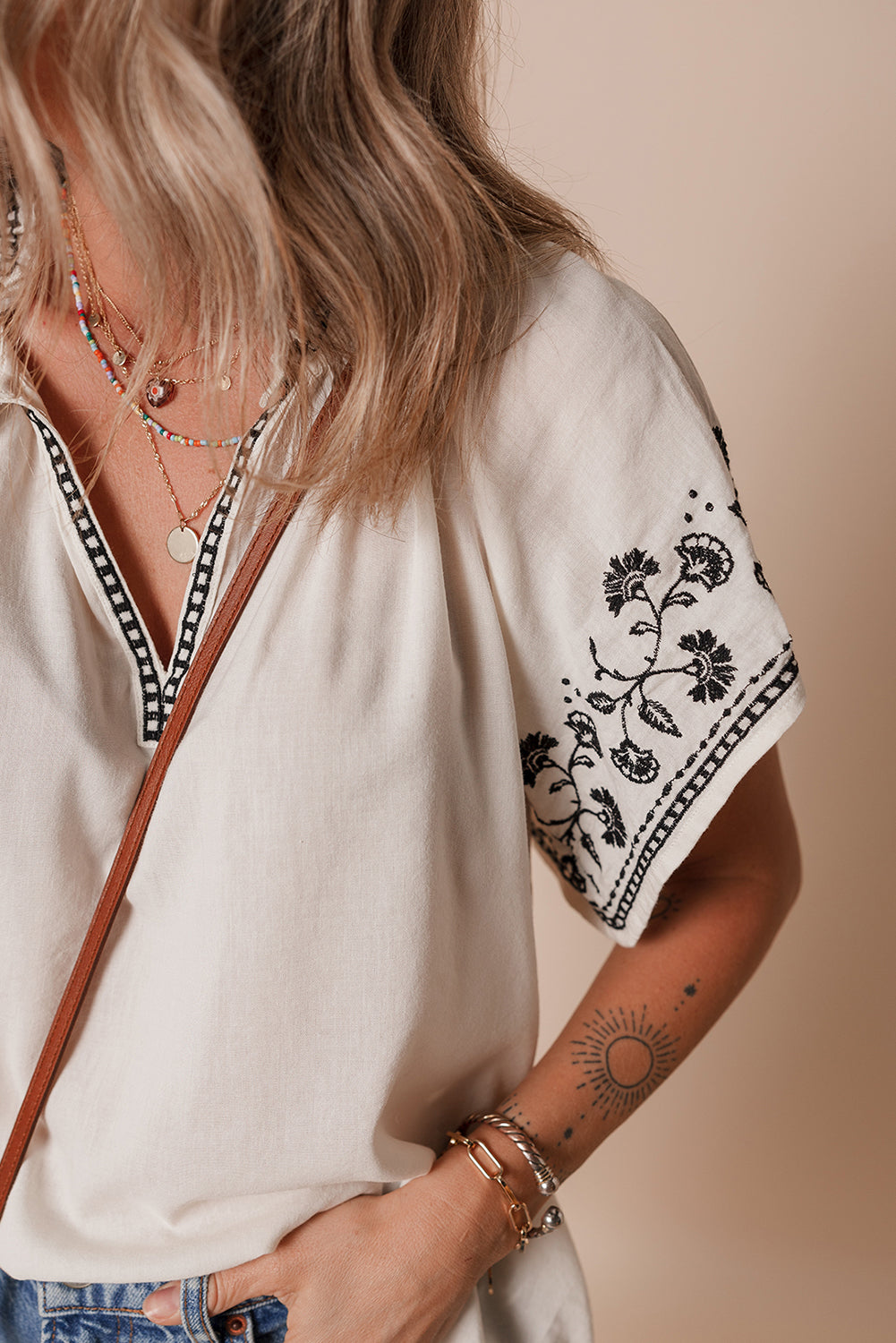 Embroidered V Neck Blouse