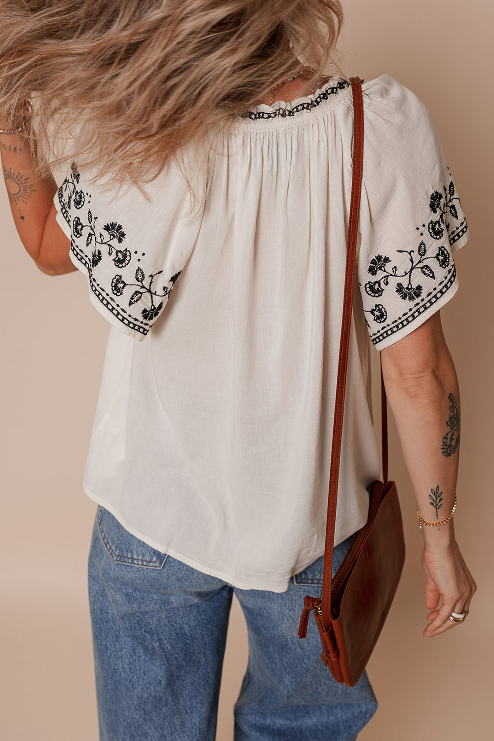 Embroidered V Neck Blouse