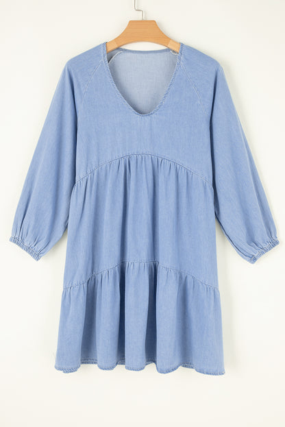 Chambray Blue Ruffle Mini Dress