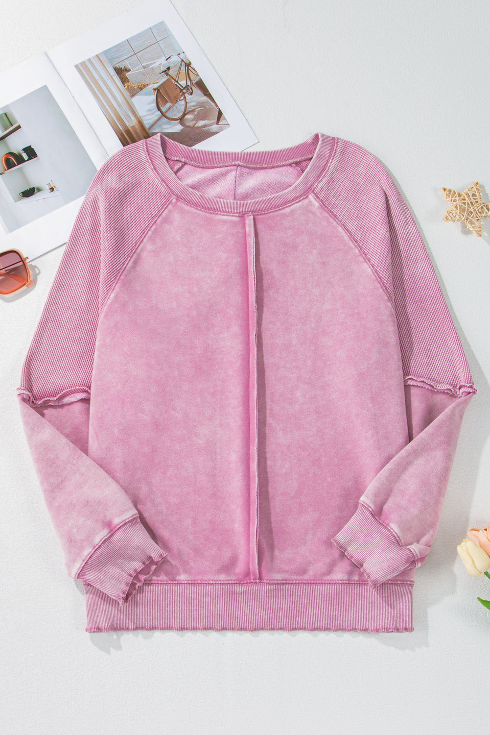 Pink Basic Waffle Sweatshirt