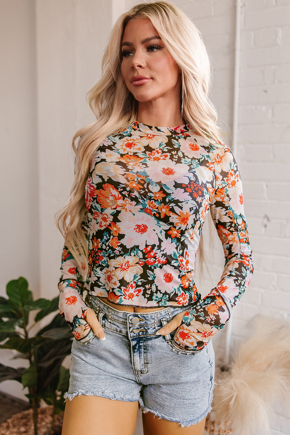 Floral Mesh Crop Top