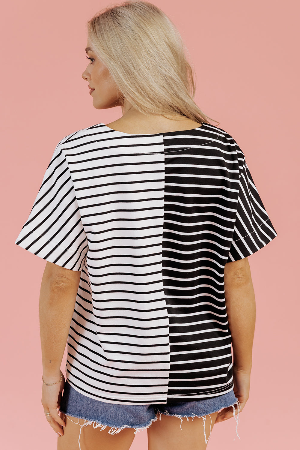 Black Stripe Two Tone T Shirt