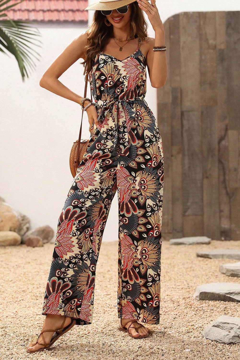 Floral Print Wide Leg Jumpsuit