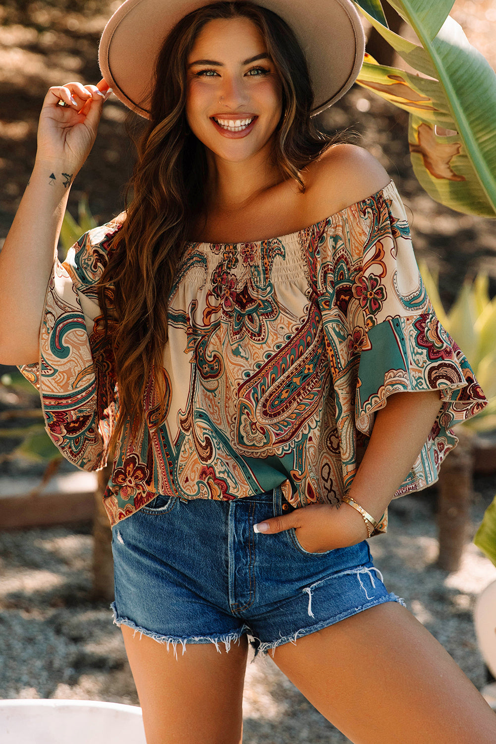 Paisley Printed Off Shoulder Top