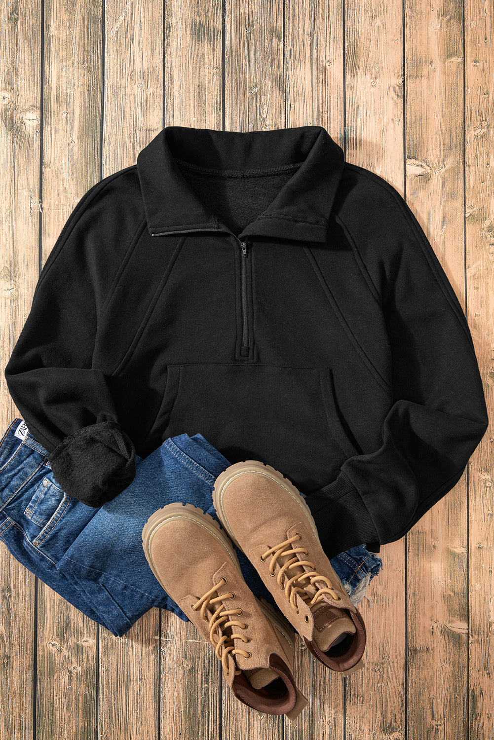 Black Fleece Lined Zip Sweatshirt