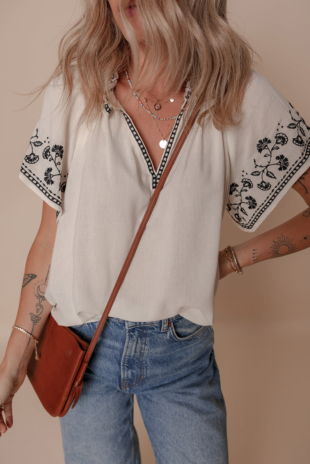 Embroidered V Neck Blouse