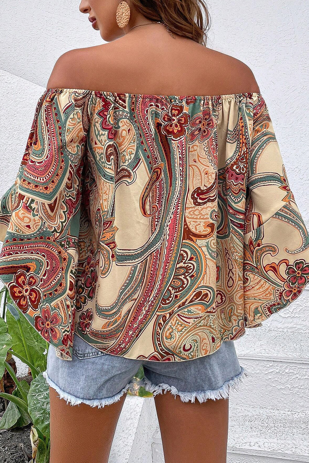 Paisley Printed Off Shoulder Top