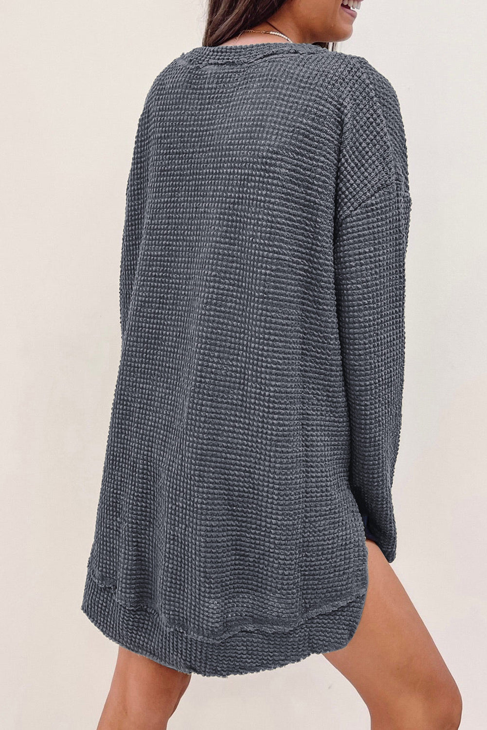 Gray Basic Waffle Oversized Top