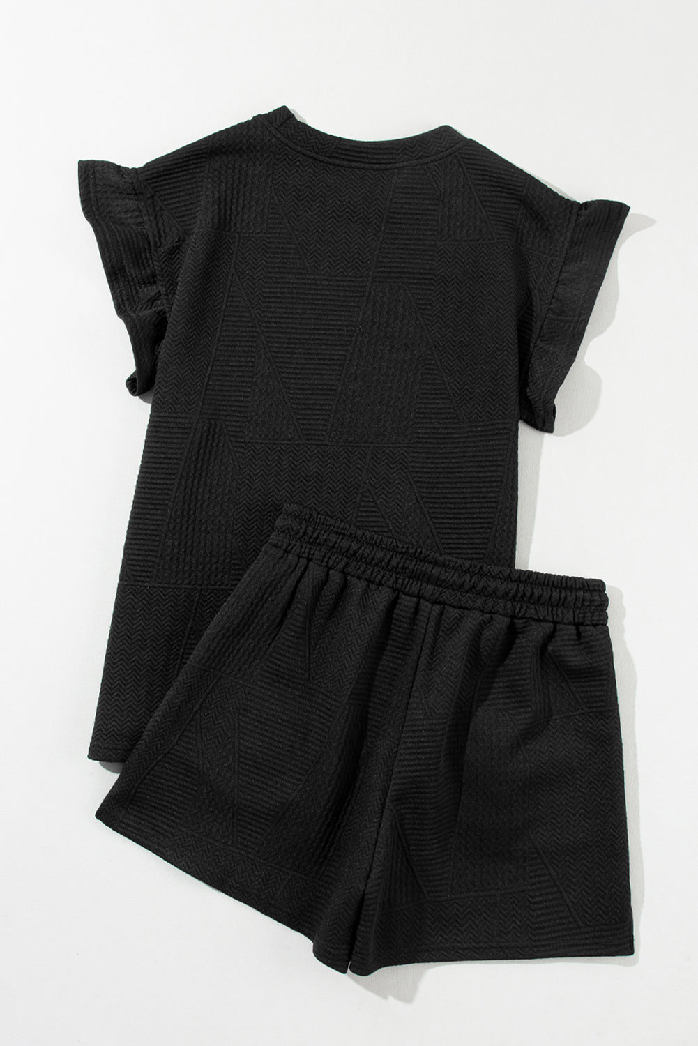 Black Textured Ruffle Short Set